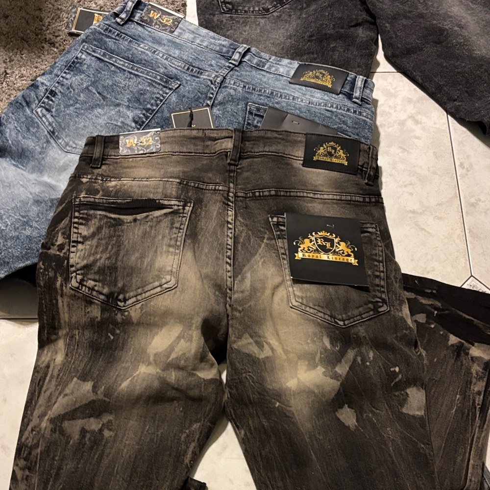Men's Slim Fit Distressed Jeans - Black, Gray, Blue - Picture 5 of 9